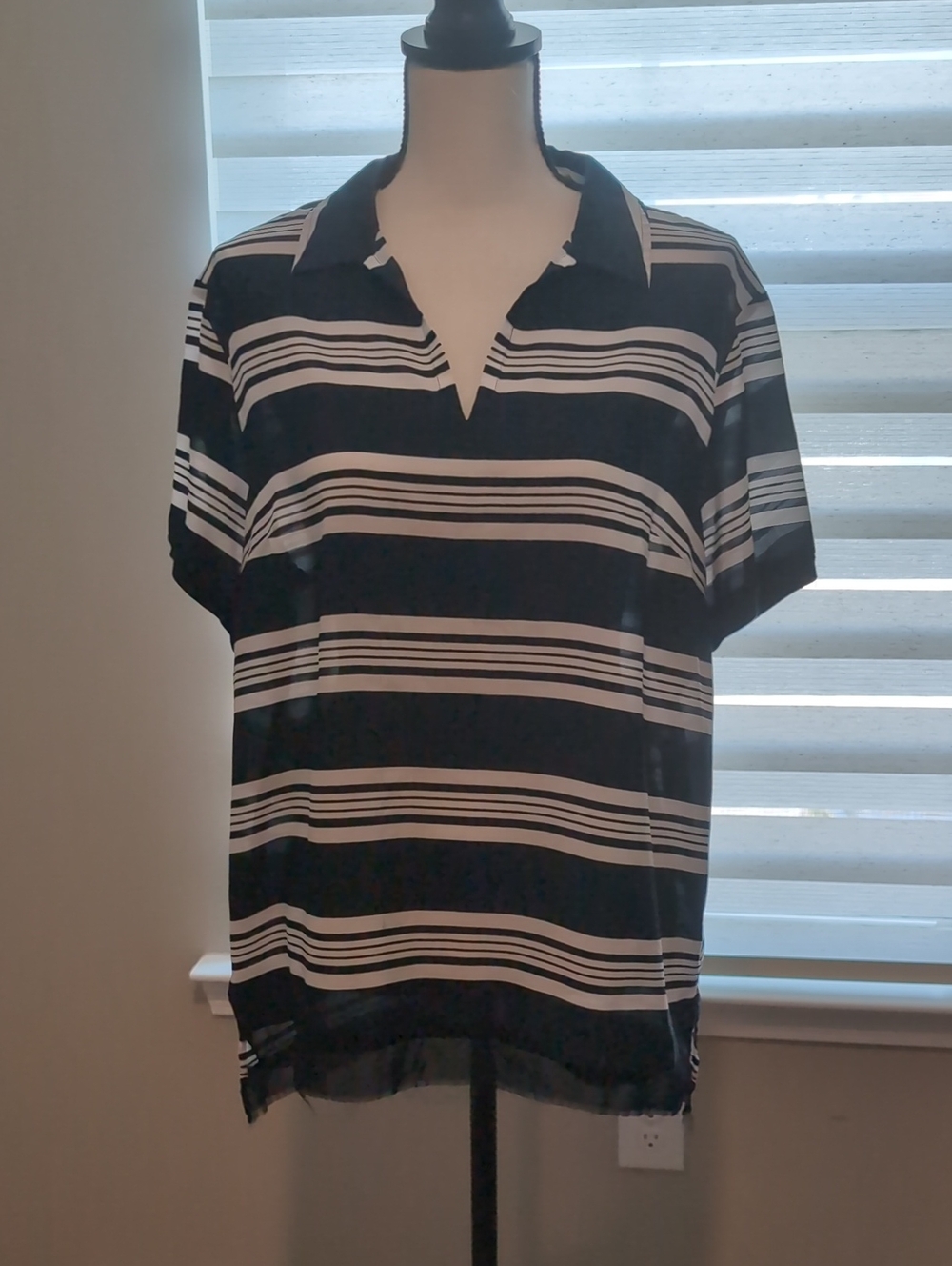Jones New York Navy and White Striped Top
